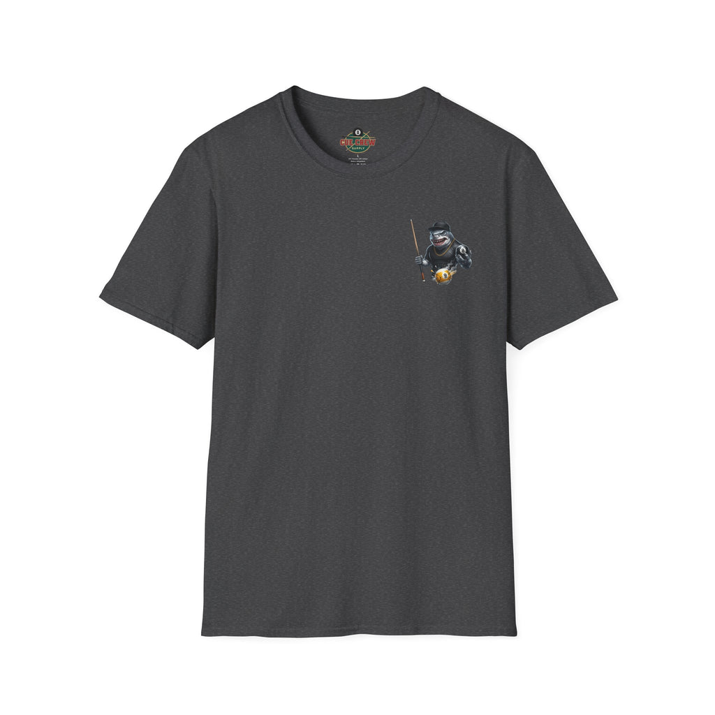 Pool Hall Predator Shark Billiards T-Shirt | Front & Back Print Gangster 8 Ball & Breaking 9 Ball Graphic Unisex Tee