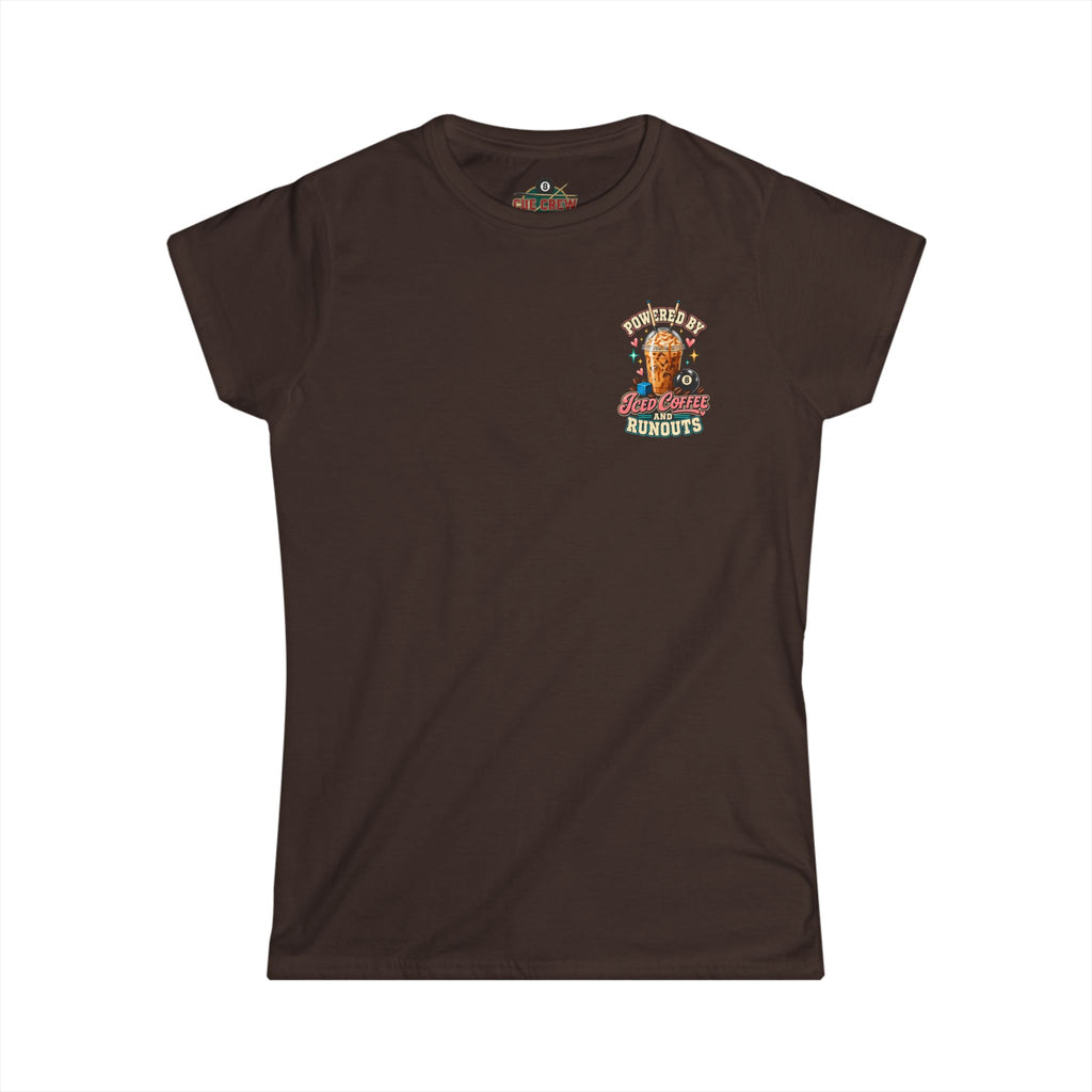 Powered By Iced Coffee & Runouts – Women’s Billiards T-Shirt – Pool Player Tee CCS-WSST-016