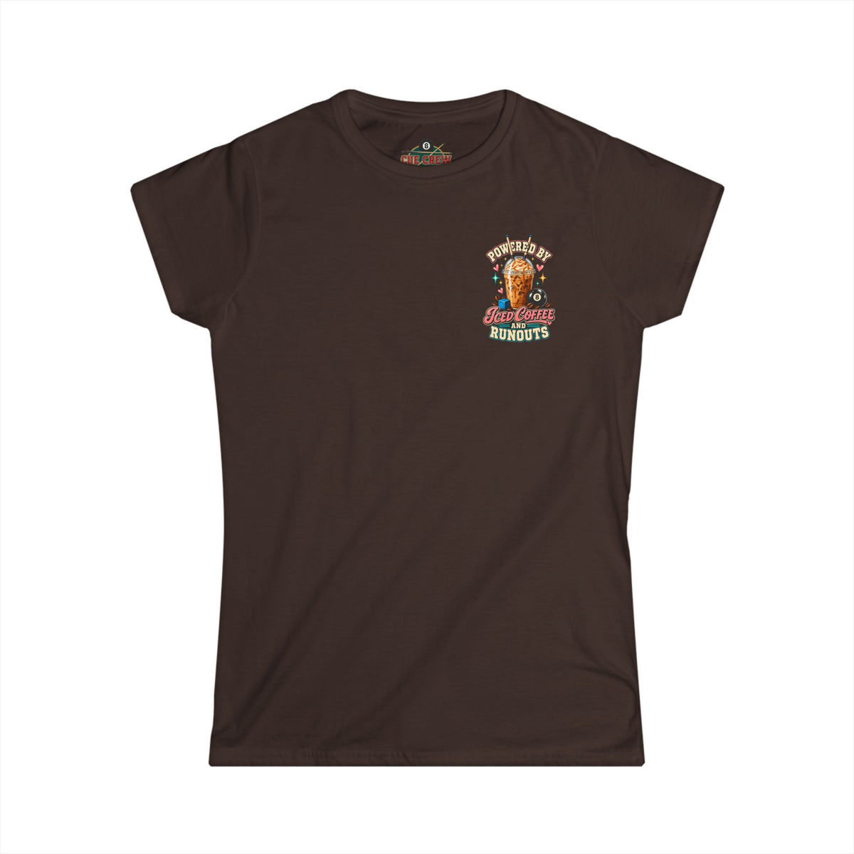 Powered By Iced Coffee & Runouts – Women’s Billiards T-Shirt – Pool Player Tee CCS-WSST-016