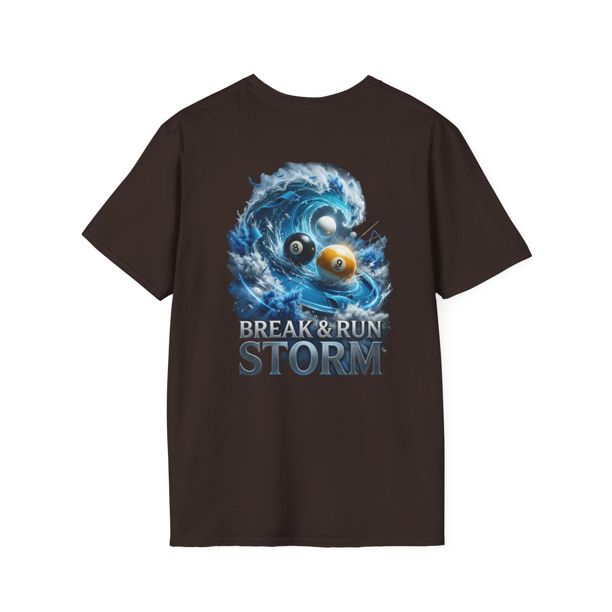 Break & Run Storm Billiards T-Shirt | Ocean Wave Pool Player Graphic Tee | Front & Back Print