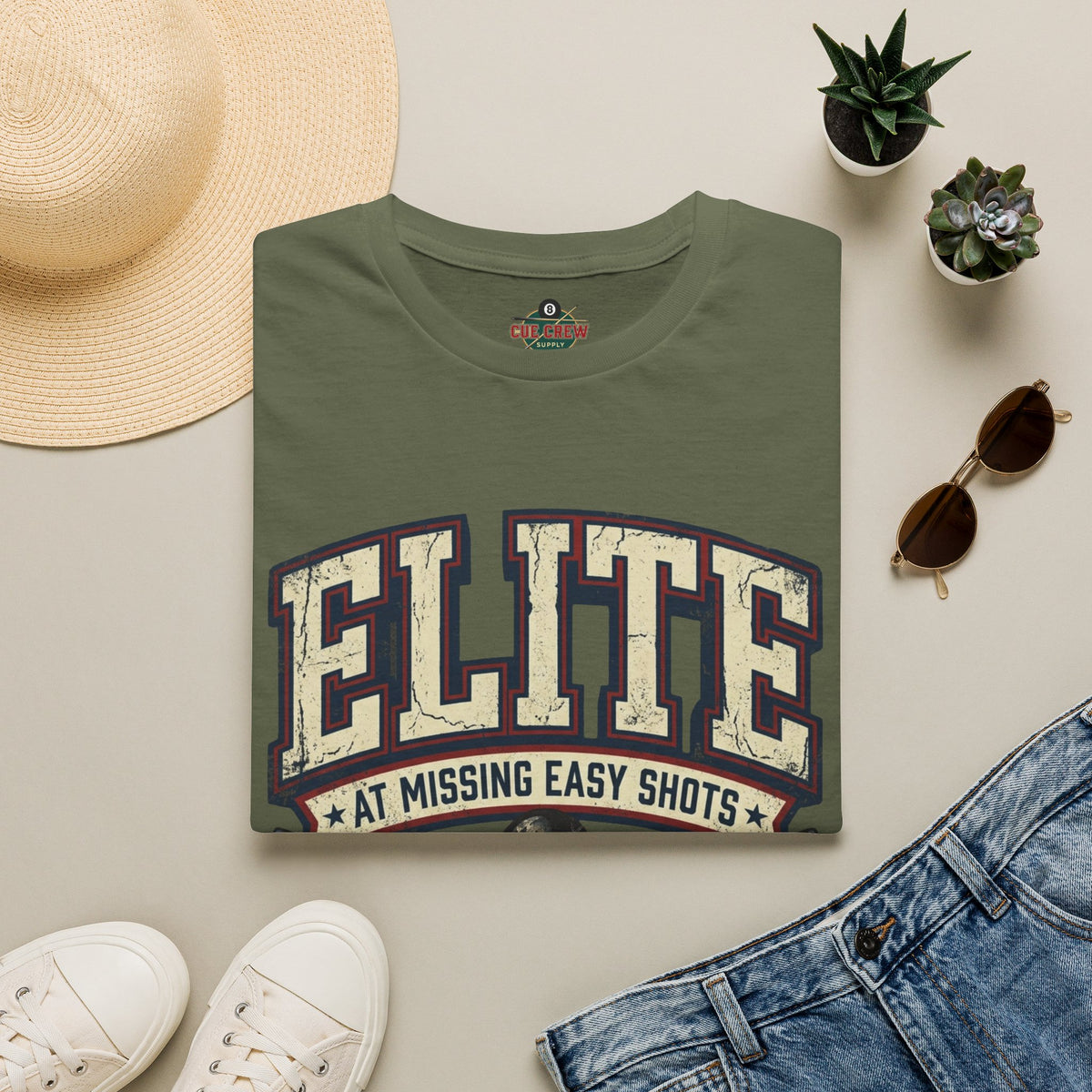 Elite at Missing Easy Shots V2 Funny Billiards T-Shirt | Vintage 8 Ball Pool Player Graphic Unisex Tee