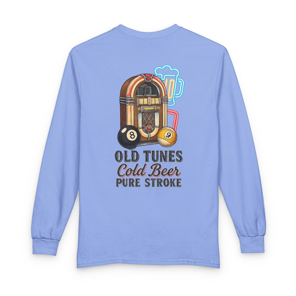 Old Tunes, Cold Beer, Pure Stroke Vintage Jukebox Billiards Long Sleeve Tee
