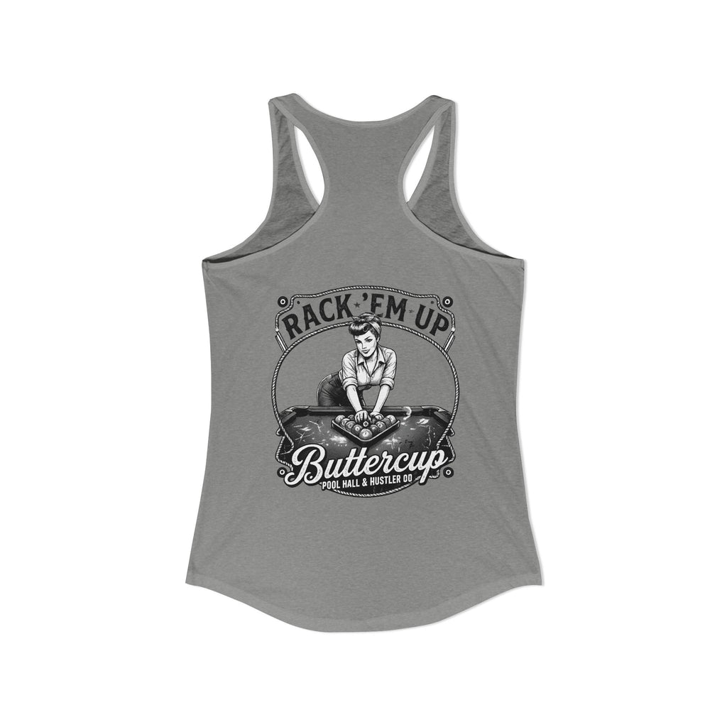 Rack 'Em Up Buttercup Women's Racerback Tank Top | Vintage Pool Hall Billiards Graphic Tank | Cue Crew Supply
