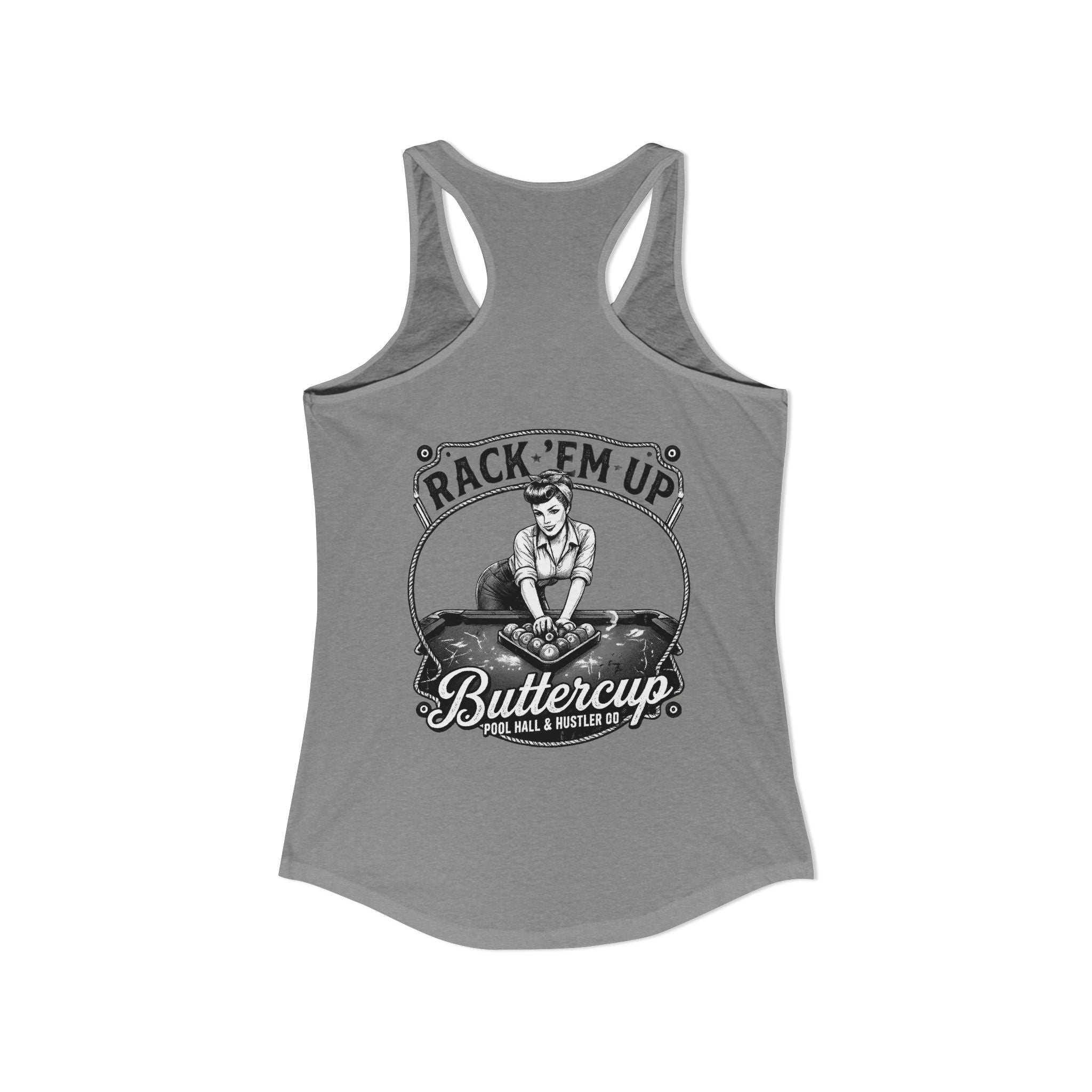 Rack 'Em Up Buttercup Women's Racerback Tank Top | Vintage Pool Hall Billiards Graphic Tank | Cue Crew Supply