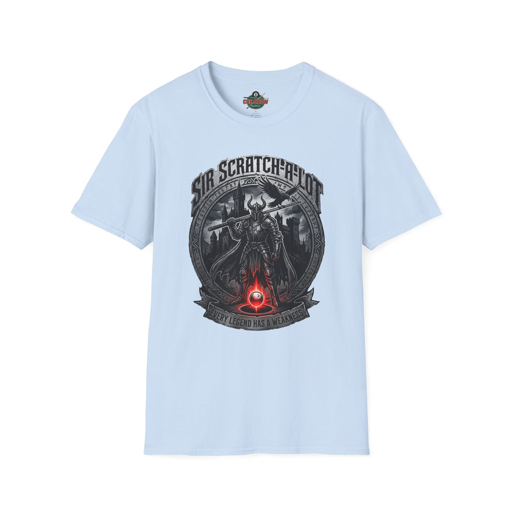 Sir Scratch-A-Lot Funny Billiards T-Shirt | Medieval Pool Knight Graphic | Front Only Print Unisex Tee