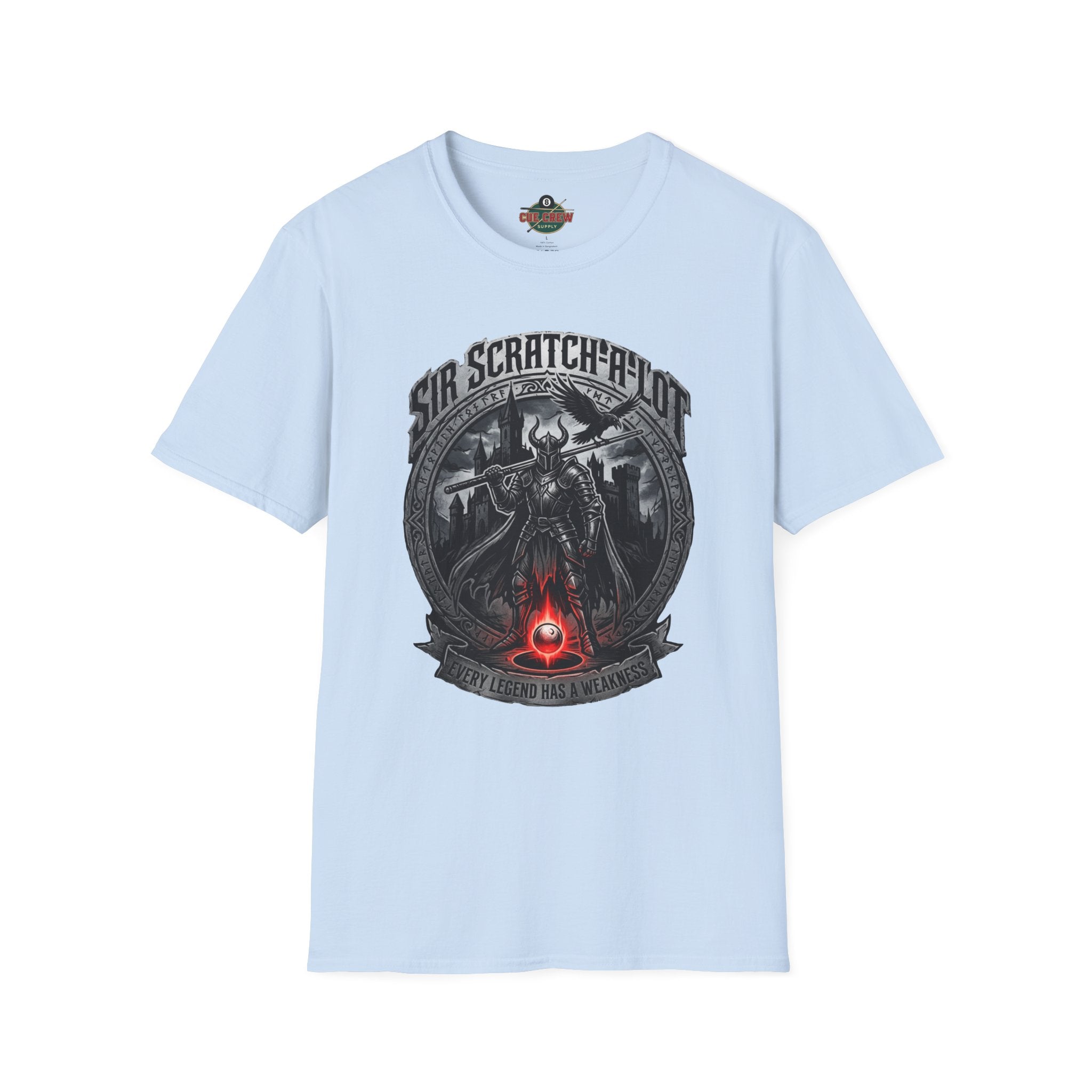 Sir Scratch-A-Lot Funny Billiards T-Shirt | Medieval Pool Knight Graphic | Front Only Print Unisex Tee