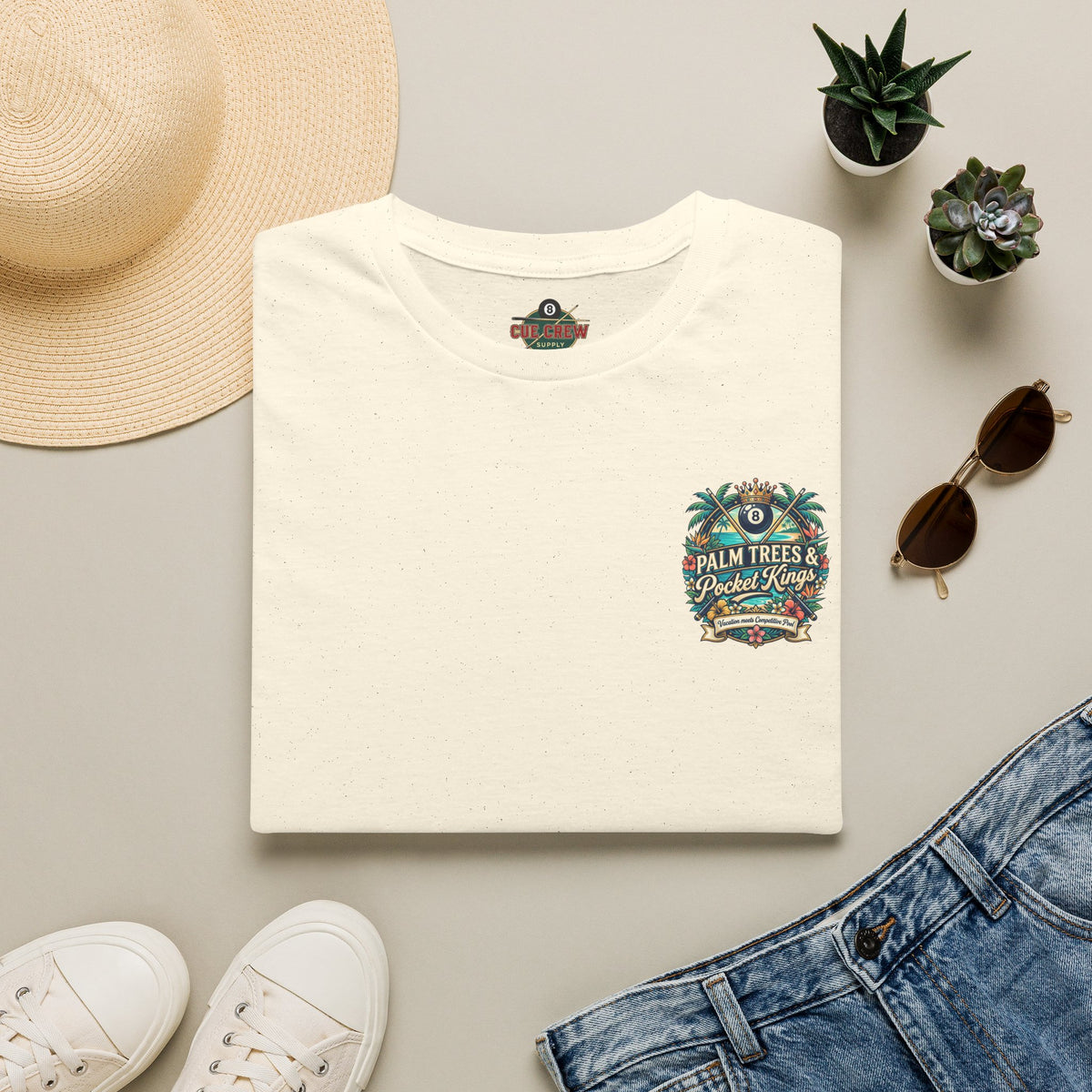 Palm Trees & Pocket Kings Billiards T-Shirt | Tropical Pool Player Graphic Tee | Vacation Pool Hall Shirt | Front & Back Print