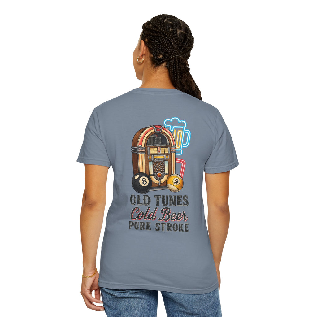 Old Tunes Cold Beer Pure Stroke Retro Music & Pool Comfort Colors Tee
