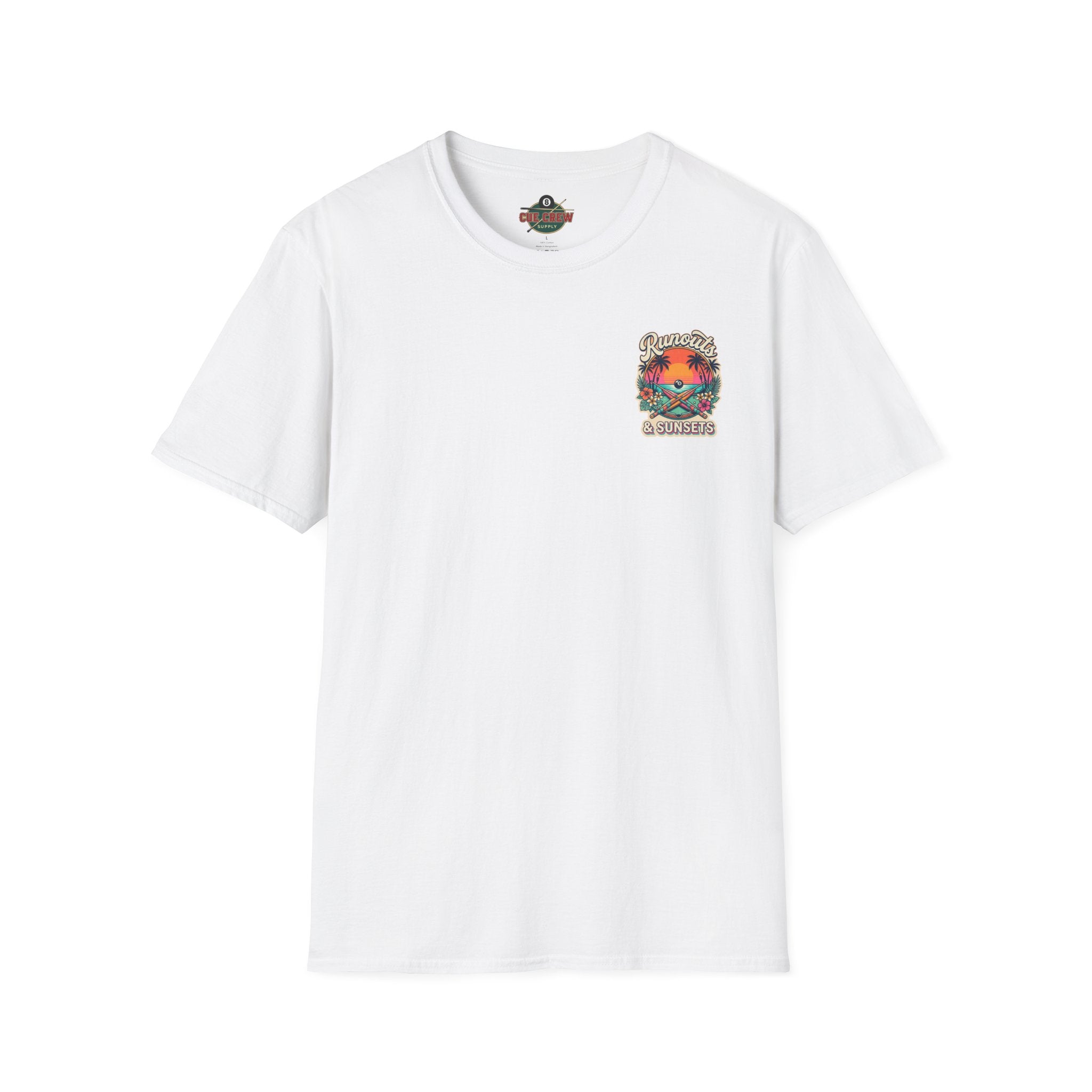 Runouts & Sunsets Tropical Billiards T-Shirt | Beach Pool Player Graphic Tee | Front & Back Print