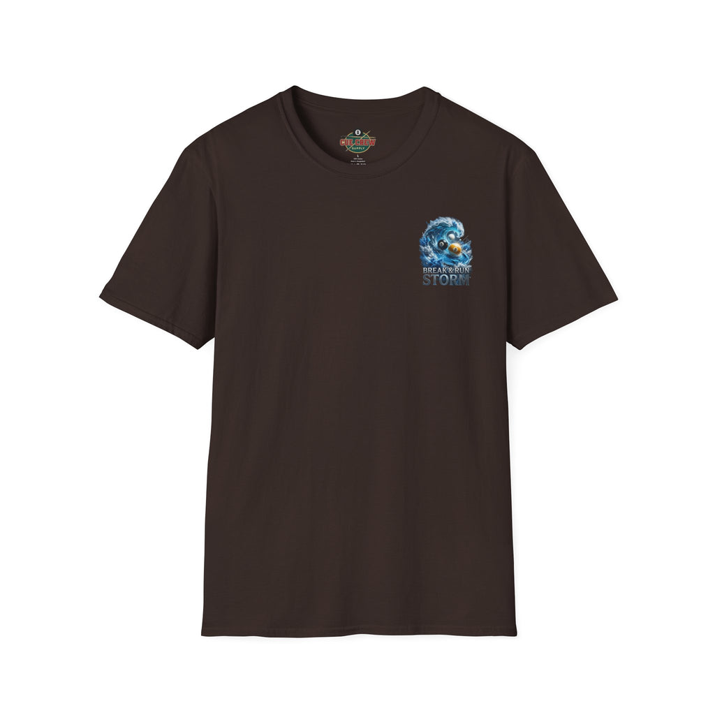 Break & Run Storm Billiards T-Shirt | Ocean Wave Pool Player Graphic Tee | Front & Back Print