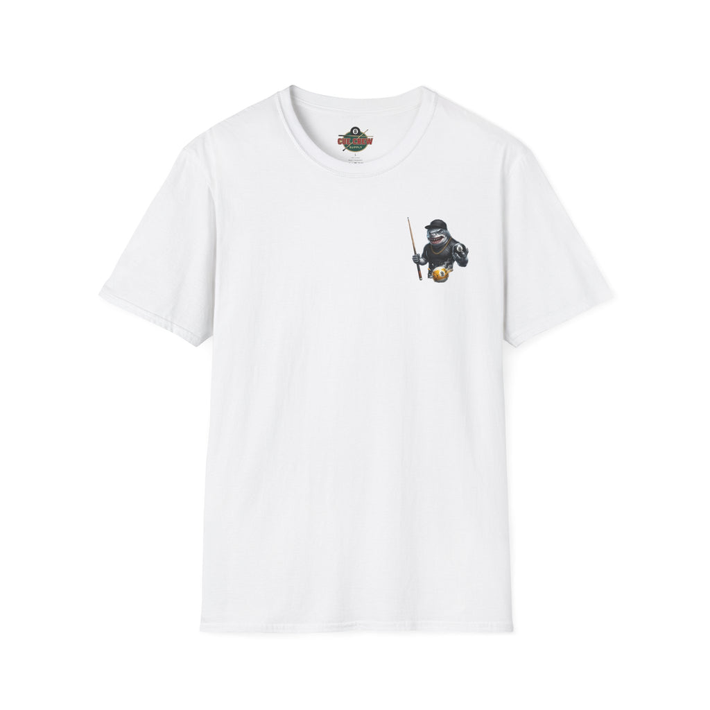 Pool Hall Predator Shark Billiards T-Shirt | Front & Back Print Gangster 8 Ball & Breaking 9 Ball Graphic Unisex Tee
