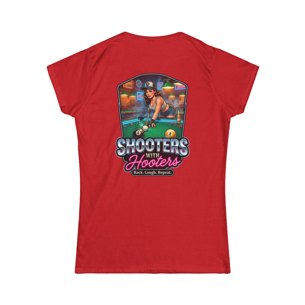 Shooters With Hooters Women's Billiards T-Shirt – Funny Pool Player Graphic Tee | Front & Back Print