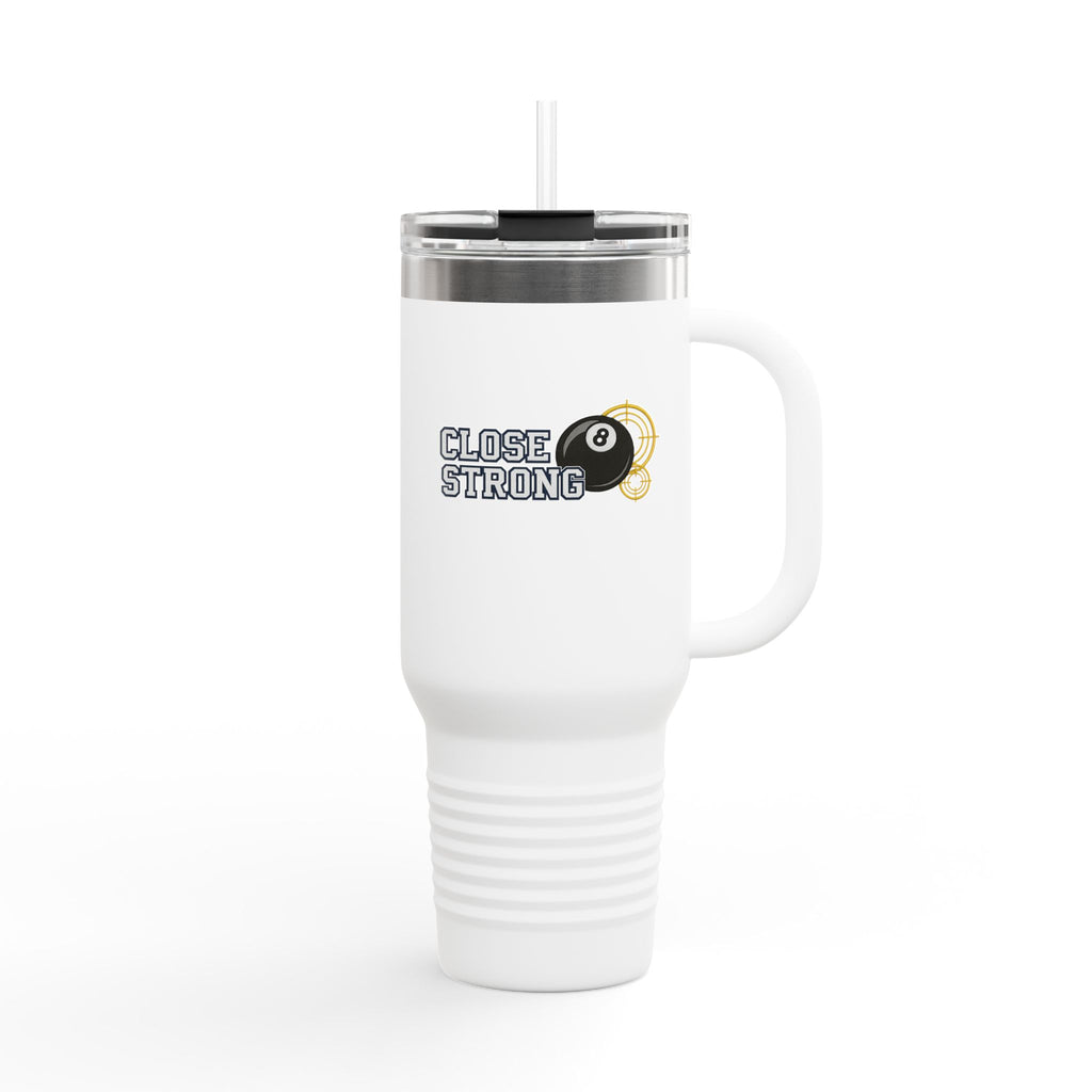 Close Strong 8-Ball Billiards 40oz Insulated Travel Mug