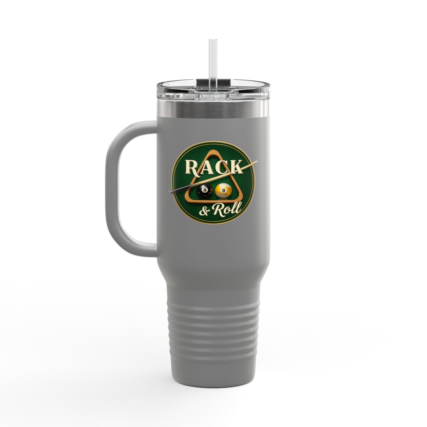 Rack & Roll Billiards Pool Cue Logo 40oz Insulated Travel Mug