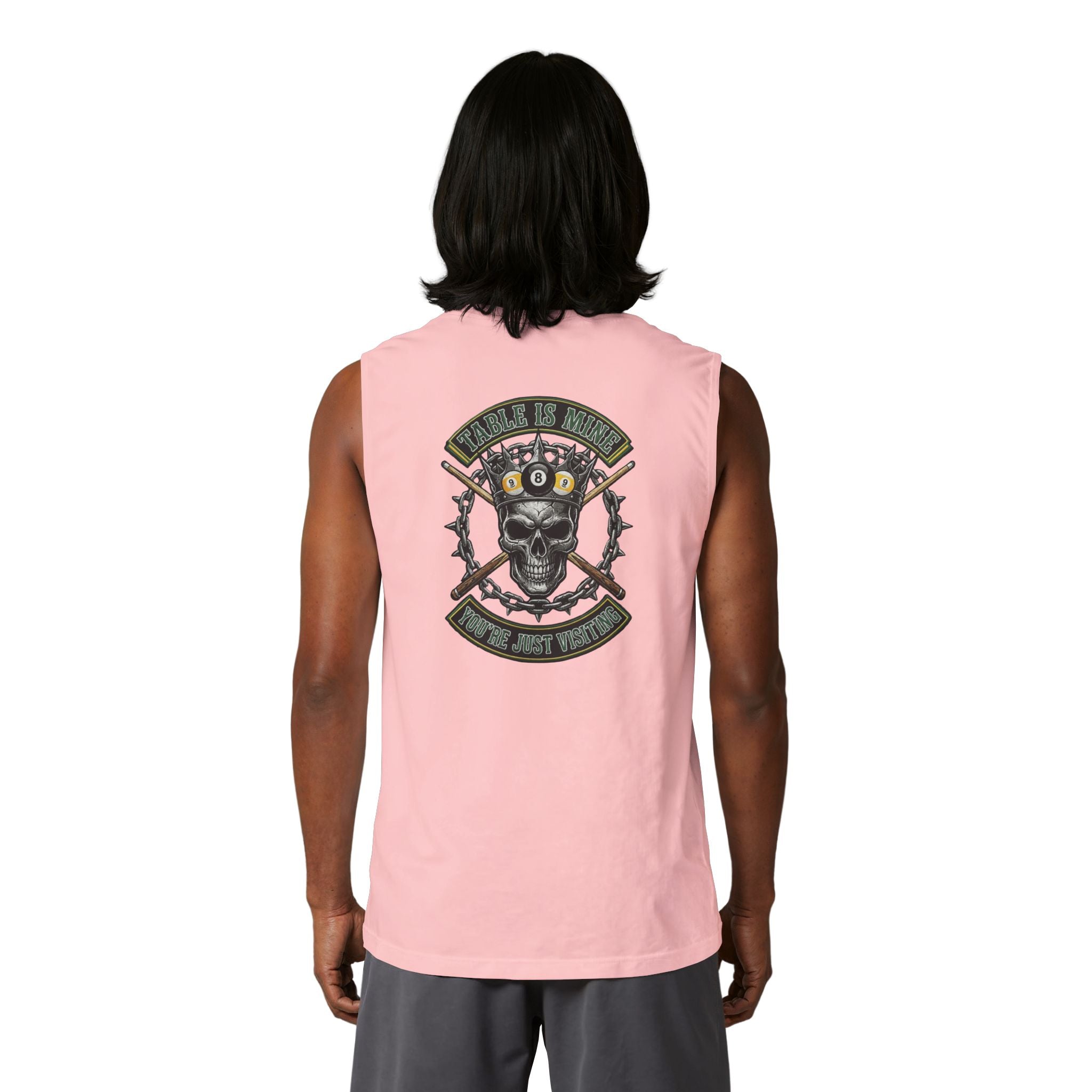 Table Is Mine You're Just Visiting Skull King Billiards Muscle Tank | Pool Player Graphic Tank Top | Front & Back Print