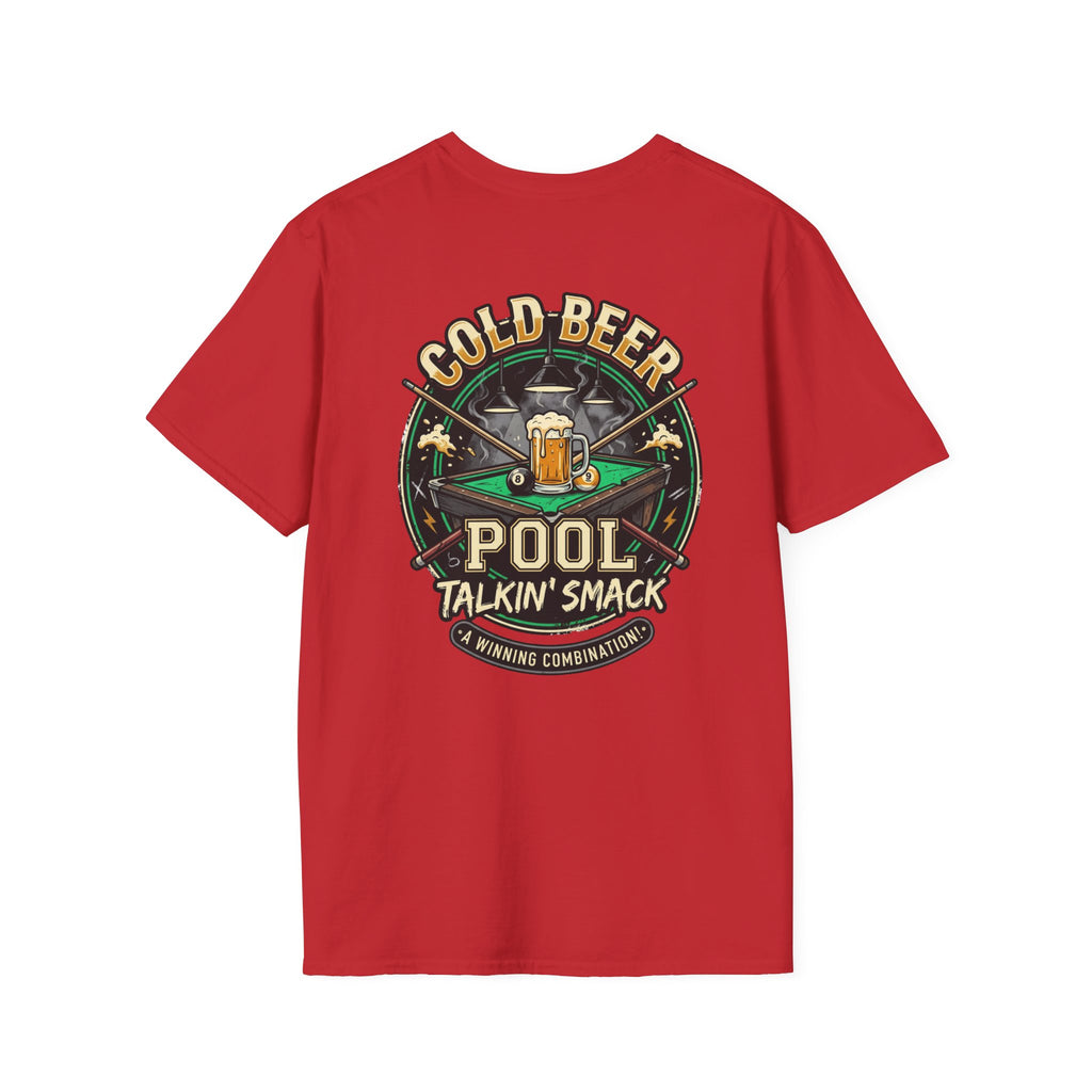 Cold Beer, Pool & Talkin' Smack Billiards T-Shirt | Funny Pool Player Graphic Tee | Front & Back Print