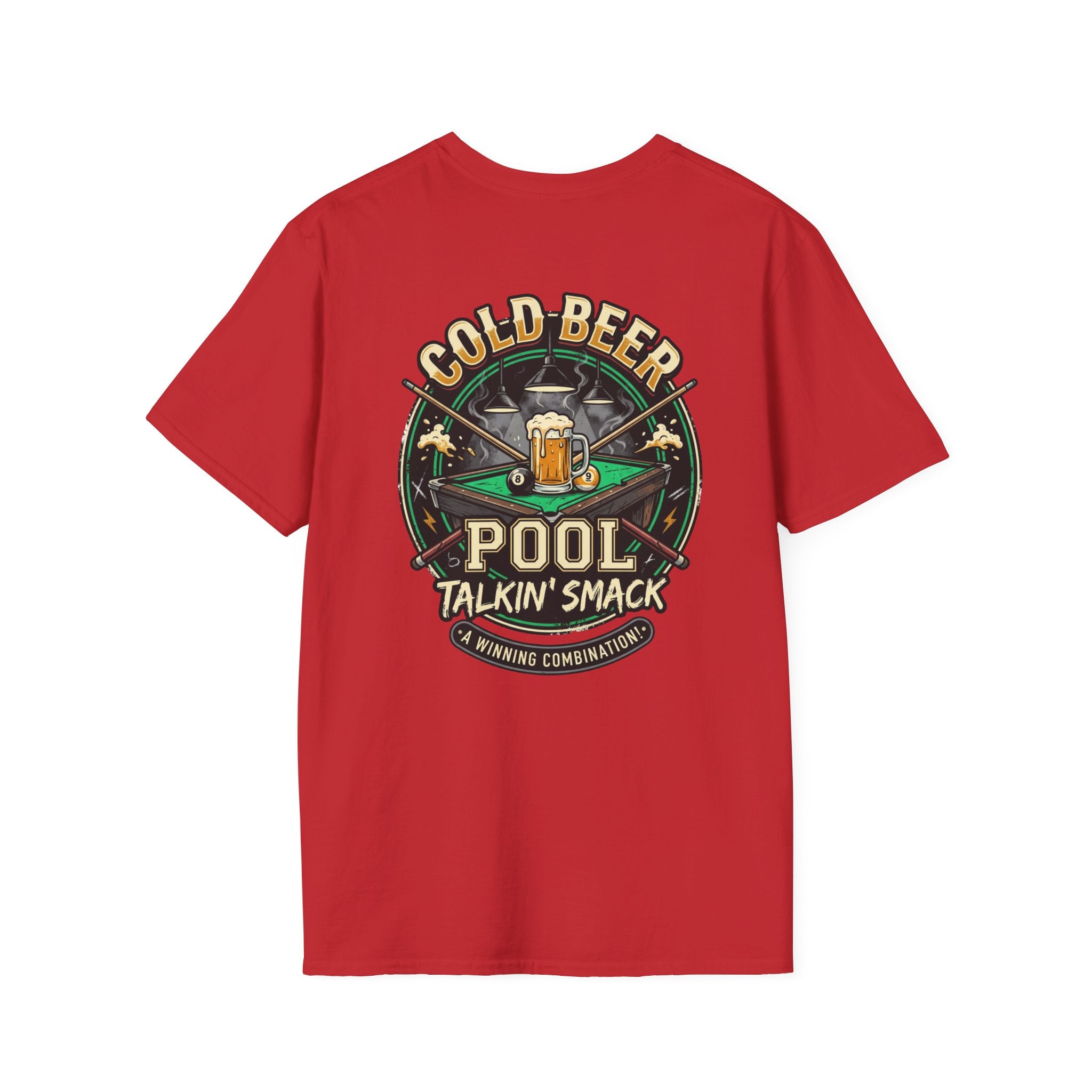 Cold Beer, Pool & Talkin' Smack Billiards T-Shirt | Funny Pool Player Graphic Tee | Front & Back Print