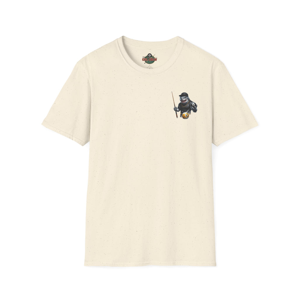 Pool Hall Predator Shark Billiards T-Shirt | Front & Back Print Gangster 8 Ball & Breaking 9 Ball Graphic Unisex Tee