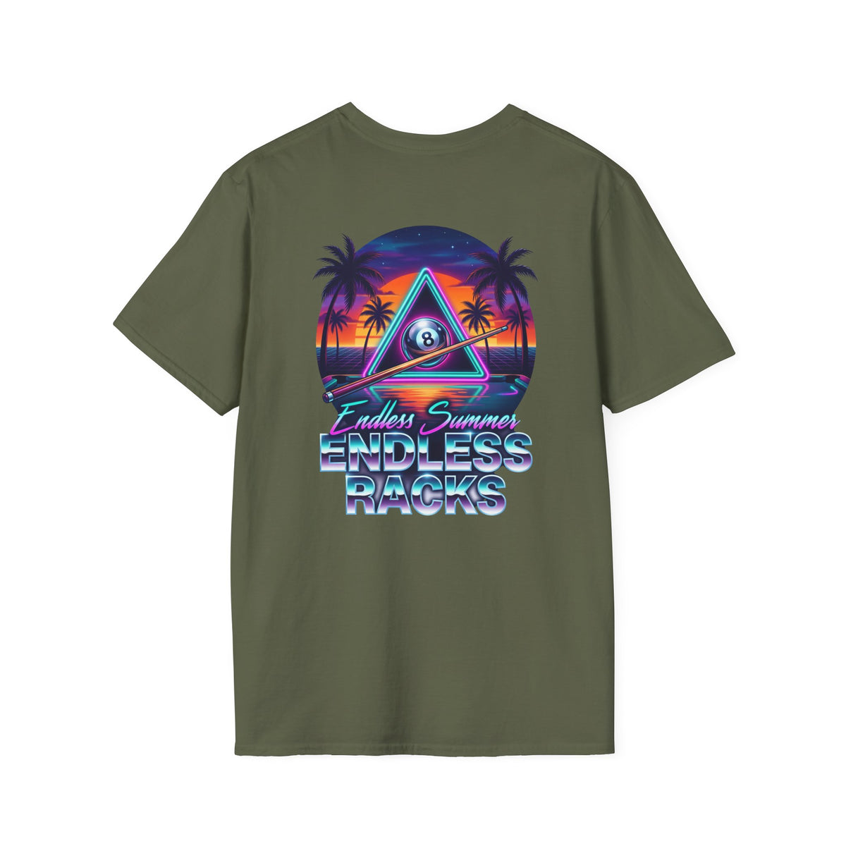 Endless Summer Endless Racks Billiards T-Shirt | Retro Sunset Pool Player Graphic Tee | Tropical 8 Ball Beach Vibes Shirt