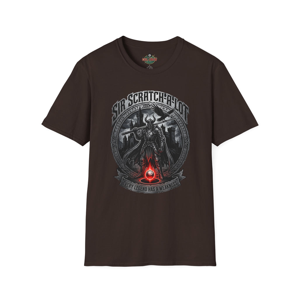 Sir Scratch-A-Lot Funny Billiards T-Shirt | Medieval Pool Knight Graphic | Front Only Print Unisex Tee