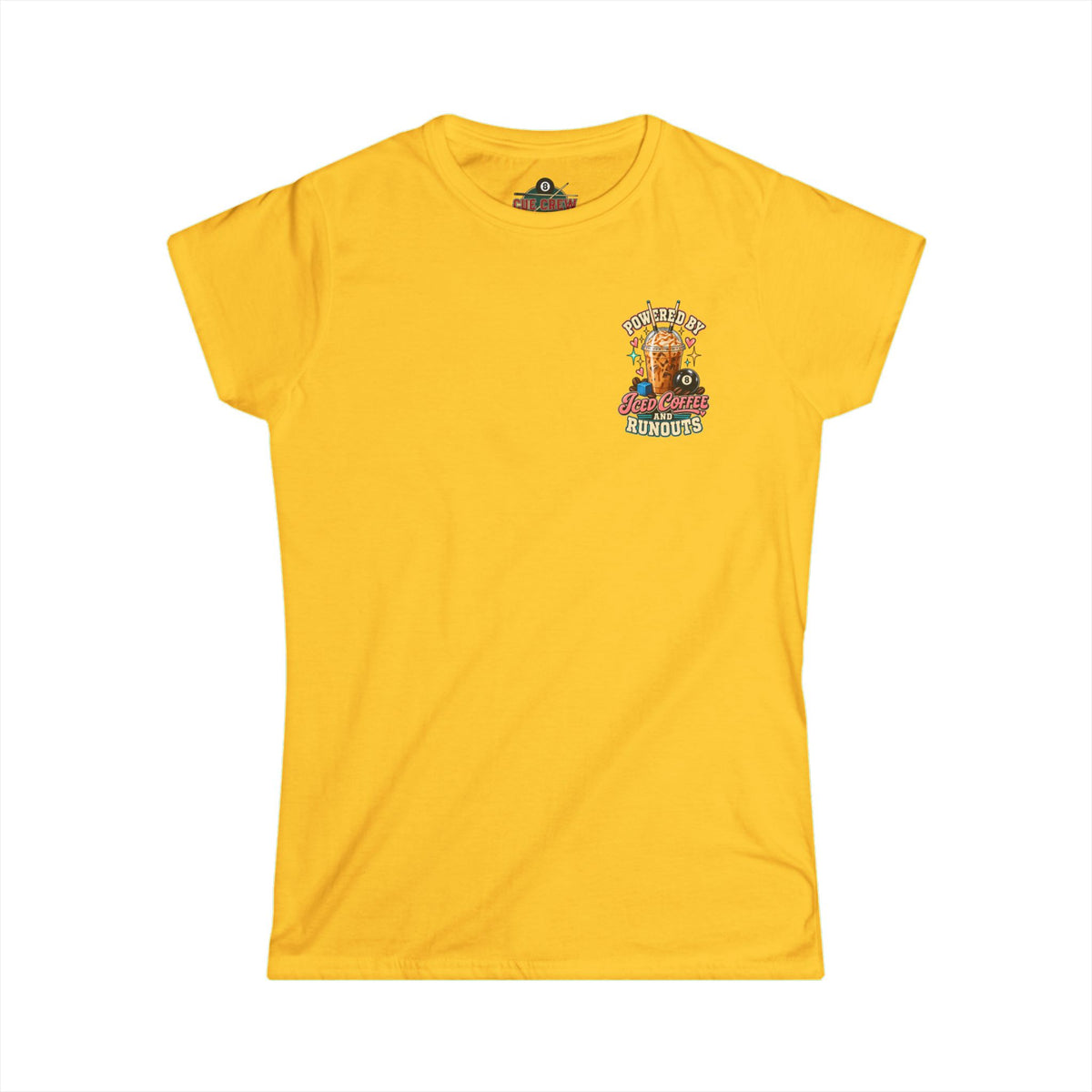 Powered By Iced Coffee & Runouts – Women’s Billiards T-Shirt – Pool Player Tee CCS-WSST-016