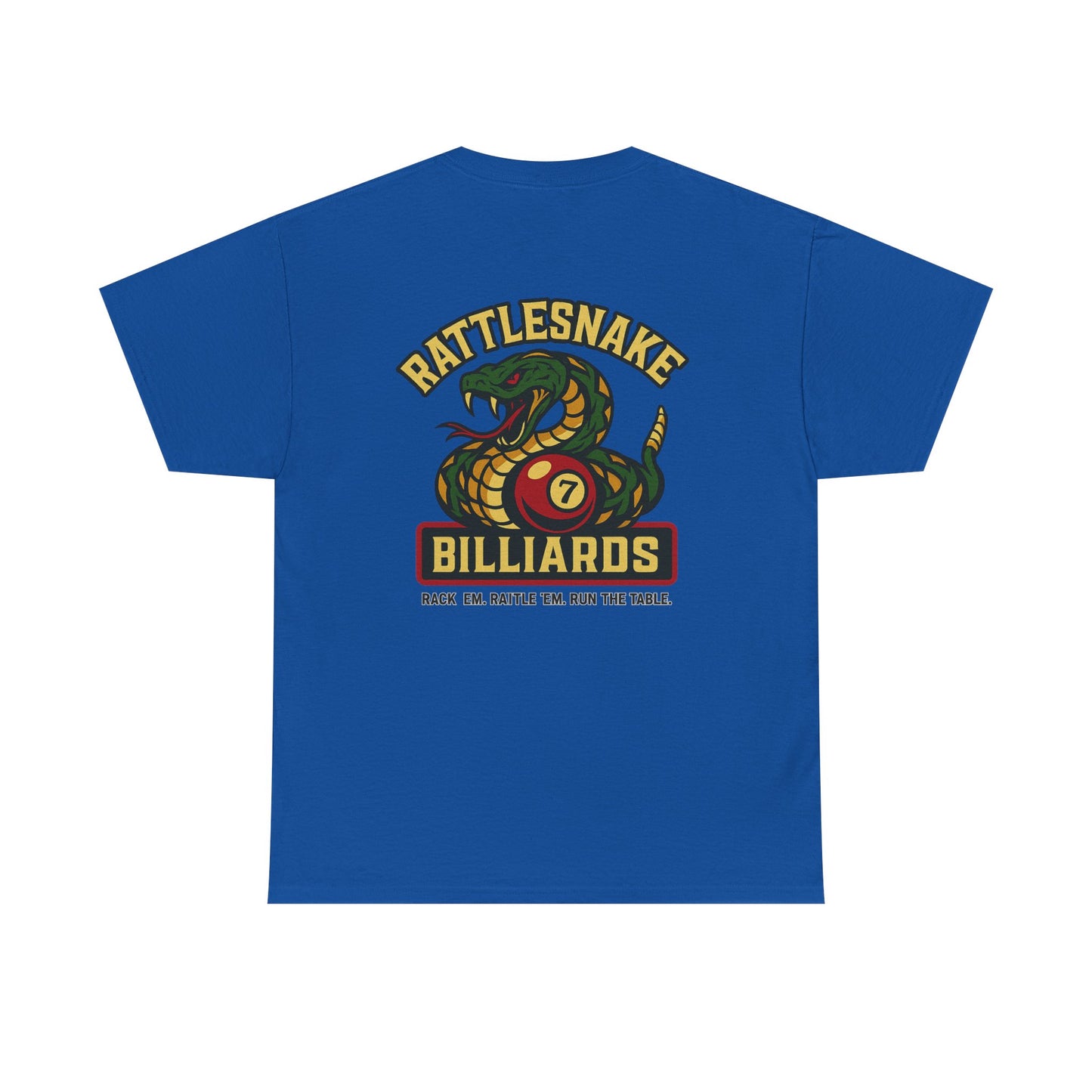 Rattlesnake Billiards - Rack 'Em, Rattle 'Em, Run The Table - Strike Hard, Play Bold Gildan Tee