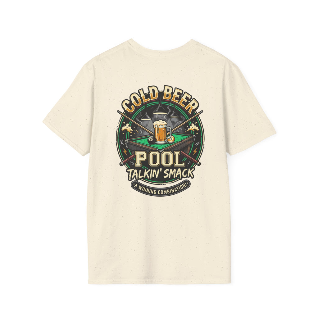 Cold Beer, Pool & Talkin' Smack Billiards T-Shirt | Funny Pool Player Graphic Tee | Front & Back Print