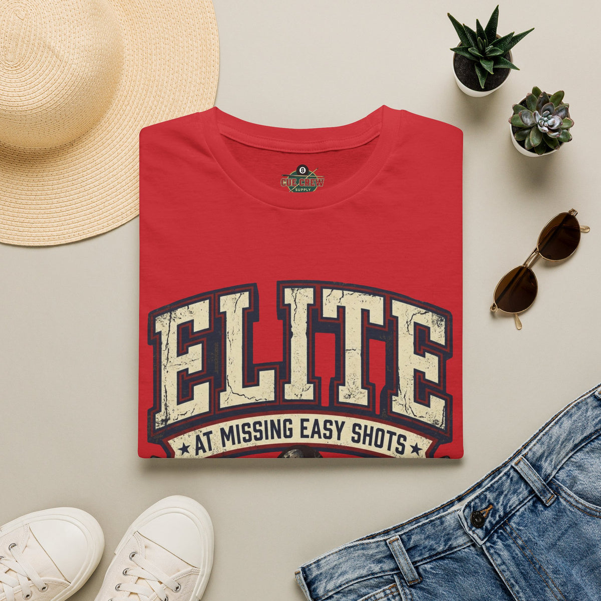 Elite at Missing Easy Shots V2 Funny Billiards T-Shirt | Vintage 8 Ball Pool Player Graphic Unisex Tee
