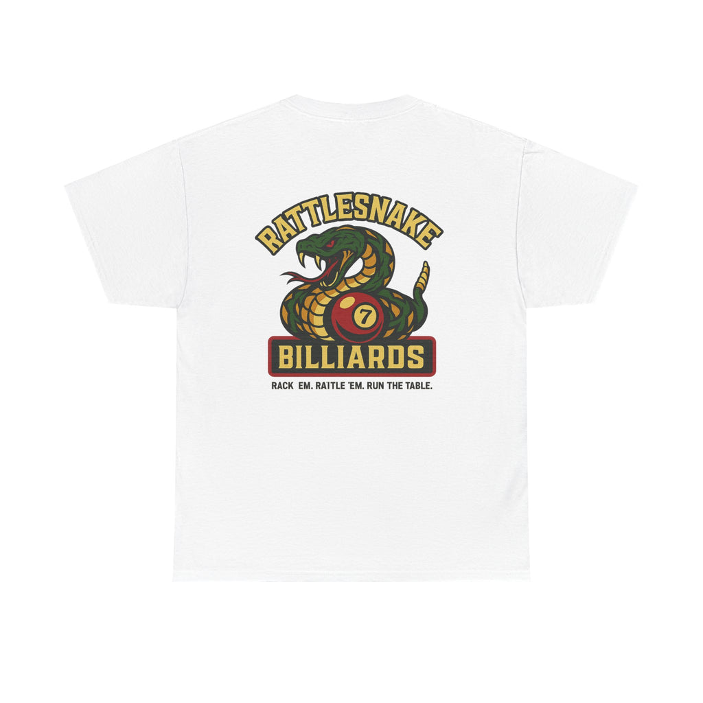 Rattlesnake Billiards - Rack 'Em, Rattle 'Em, Run The Table - Strike Hard, Play Bold Tee