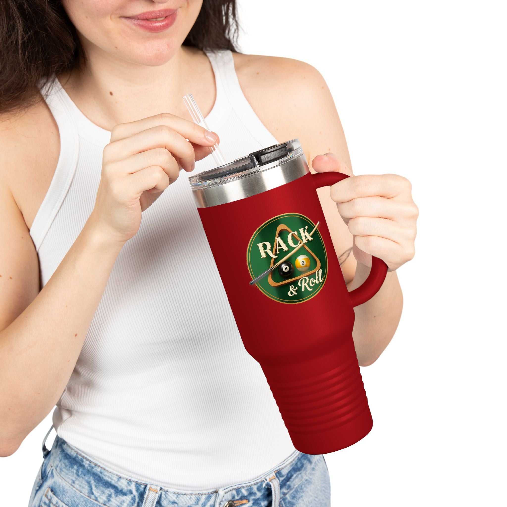 Rack & Roll Billiards Pool Cue Logo 40oz Insulated Travel Mug
