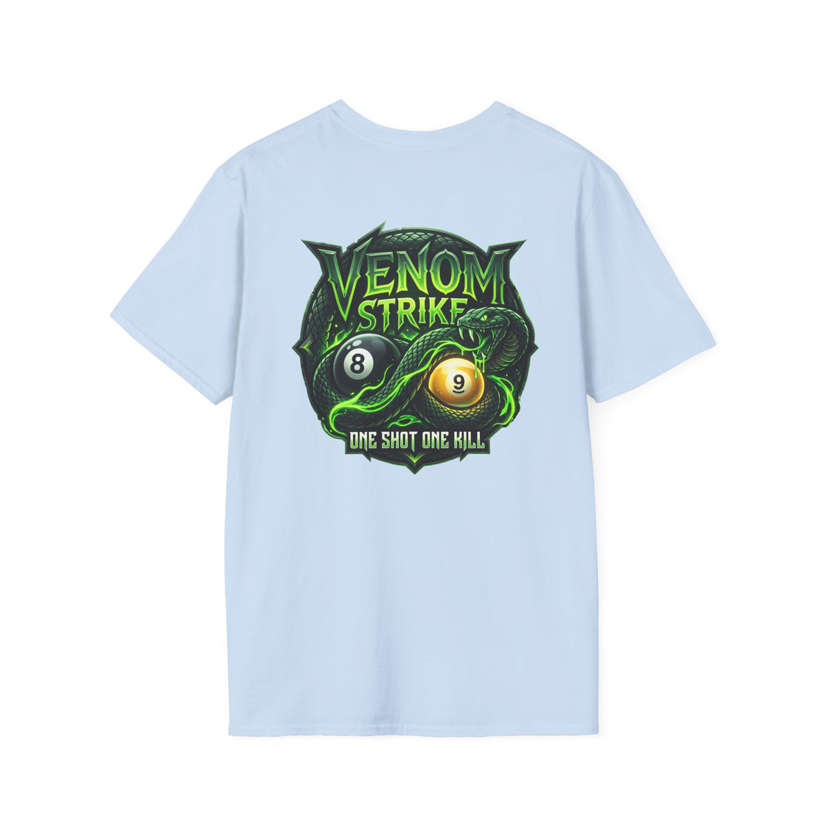 Venom Strike Snake Billiards T-Shirt | One Shot One Kill Pool Player Graphic Tee | Front & Back Print