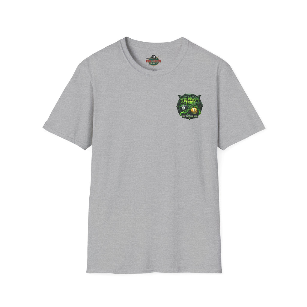 Venom Strike Snake Billiards T-Shirt | One Shot One Kill Pool Player Graphic Tee | Front & Back Print