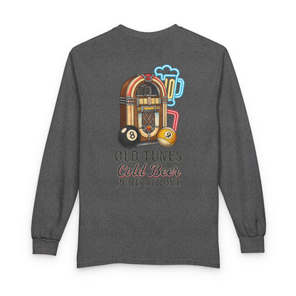 Old Tunes, Cold Beer, Pure Stroke Vintage Jukebox Billiards Long Sleeve Tee