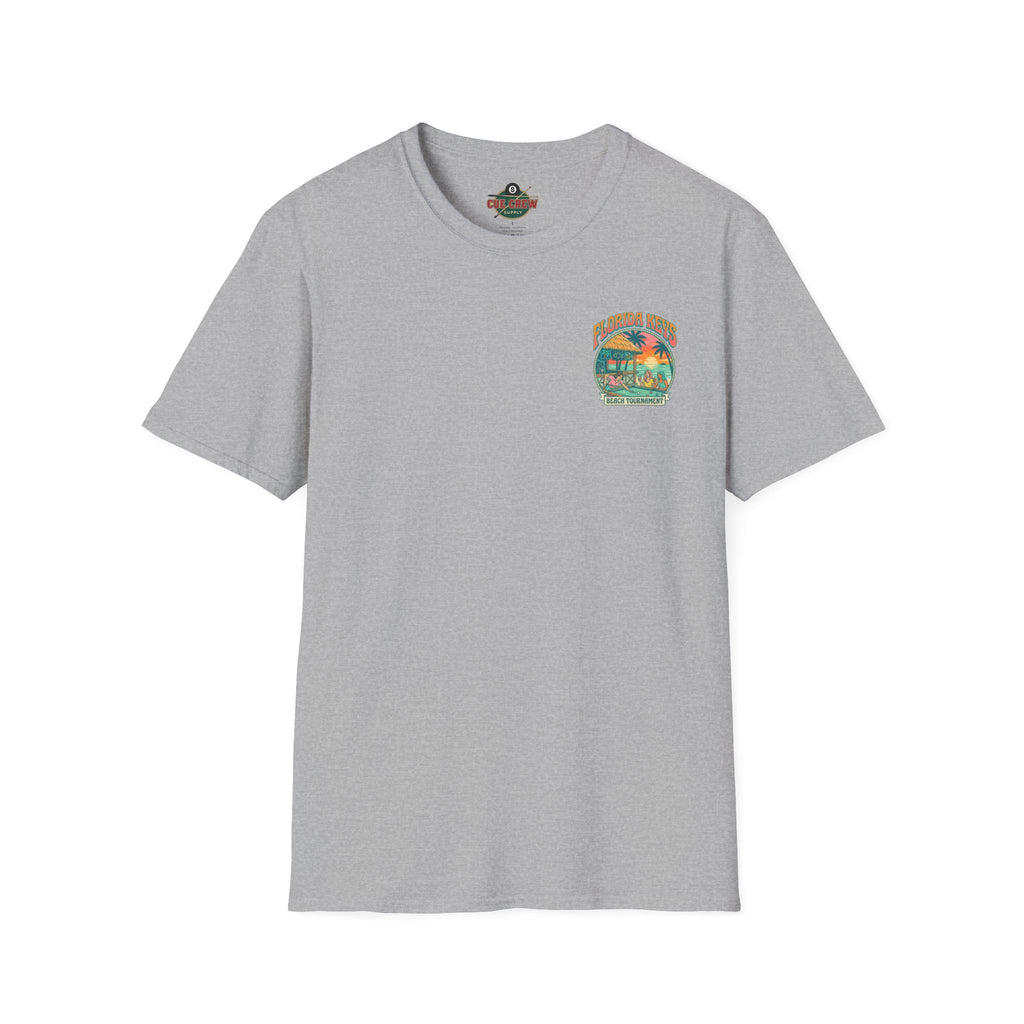 Florida Keys Beach Tournament Billiards T-Shirt – Tropical Pool Player Graphic Tee | Front & Back Print