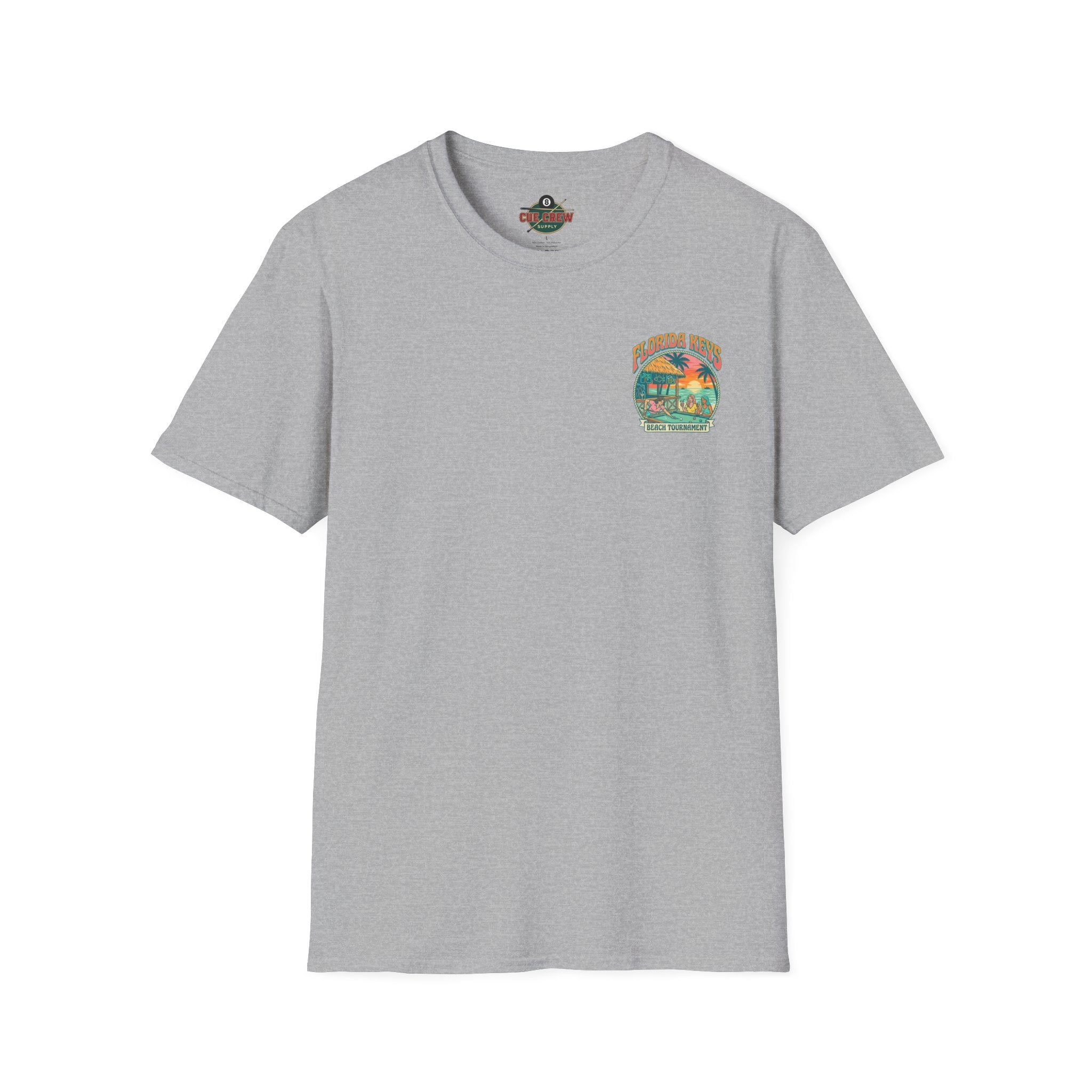 Florida Keys Beach Tournament Billiards T-Shirt – Tropical Pool Player Graphic Tee | Front & Back Print