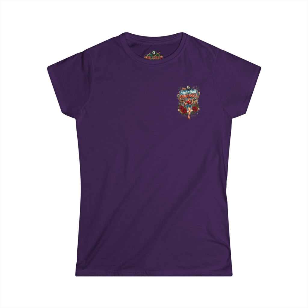 Eight Ball Bombshell V2 Women's Billiards T-Shirt | Retro Pin-Up Pool Player Graphic Tee | Front & Back Print