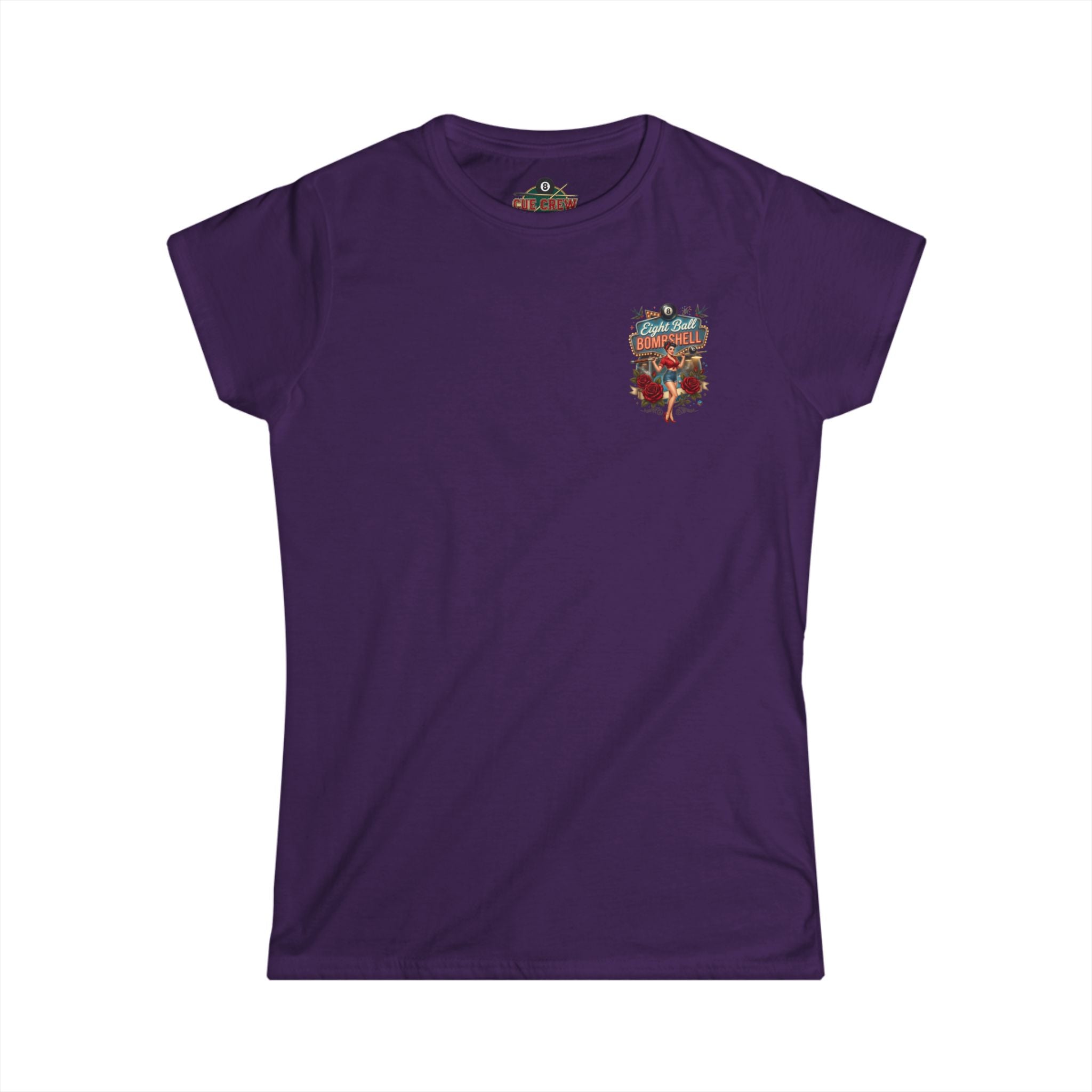 Eight Ball Bombshell V2 Women's Billiards T-Shirt | Retro Pin-Up Pool Player Graphic Tee | Front & Back Print