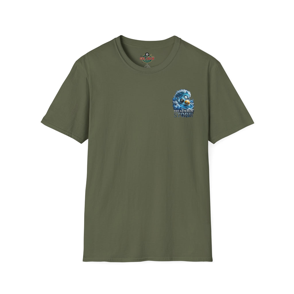 Break & Run Storm Billiards T-Shirt | Ocean Wave Pool Player Graphic Tee | Front & Back Print