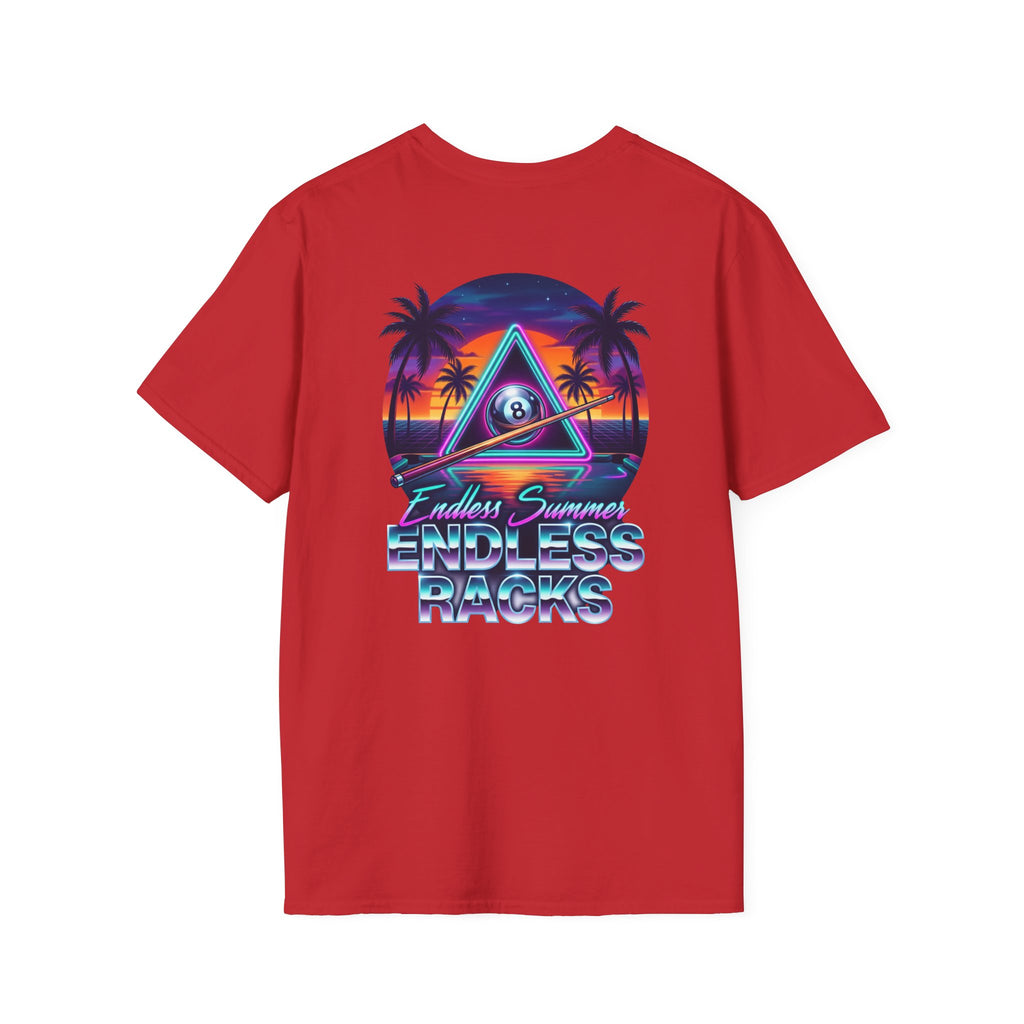Endless Summer Endless Racks Billiards T-Shirt | Retro Sunset Pool Player Graphic Tee | Tropical 8 Ball Beach Vibes Shirt
