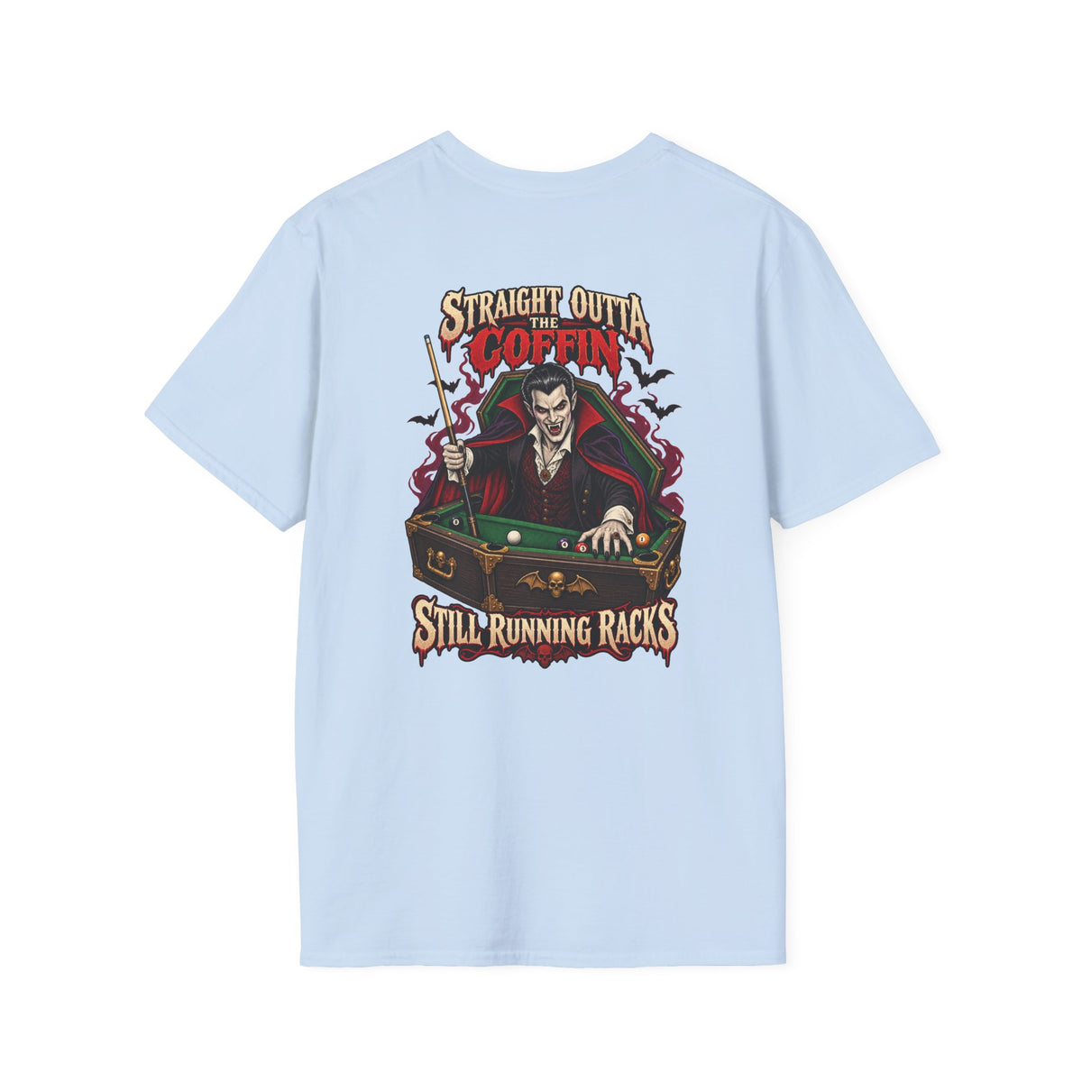 Straight Outta the Coffin – Halloween Billiards T-Shirt – Vampire Pool Player Tee