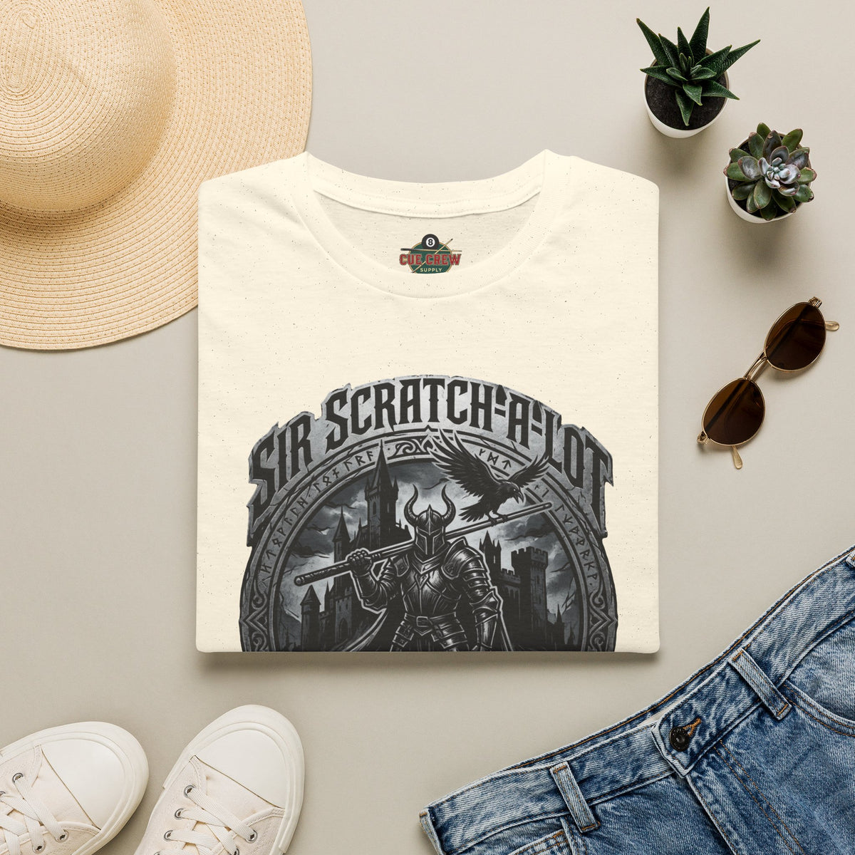 Sir Scratch-A-Lot Funny Billiards T-Shirt | Medieval Pool Knight Graphic | Front Only Print Unisex Tee