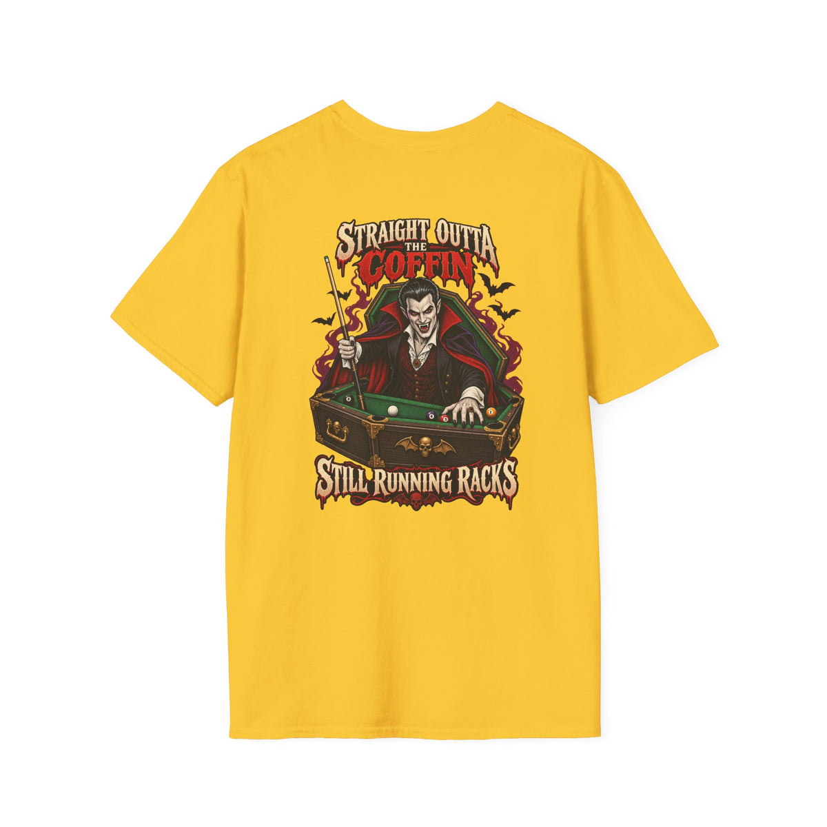 Straight Outta the Coffin – Halloween Billiards T-Shirt – Vampire Pool Player Tee