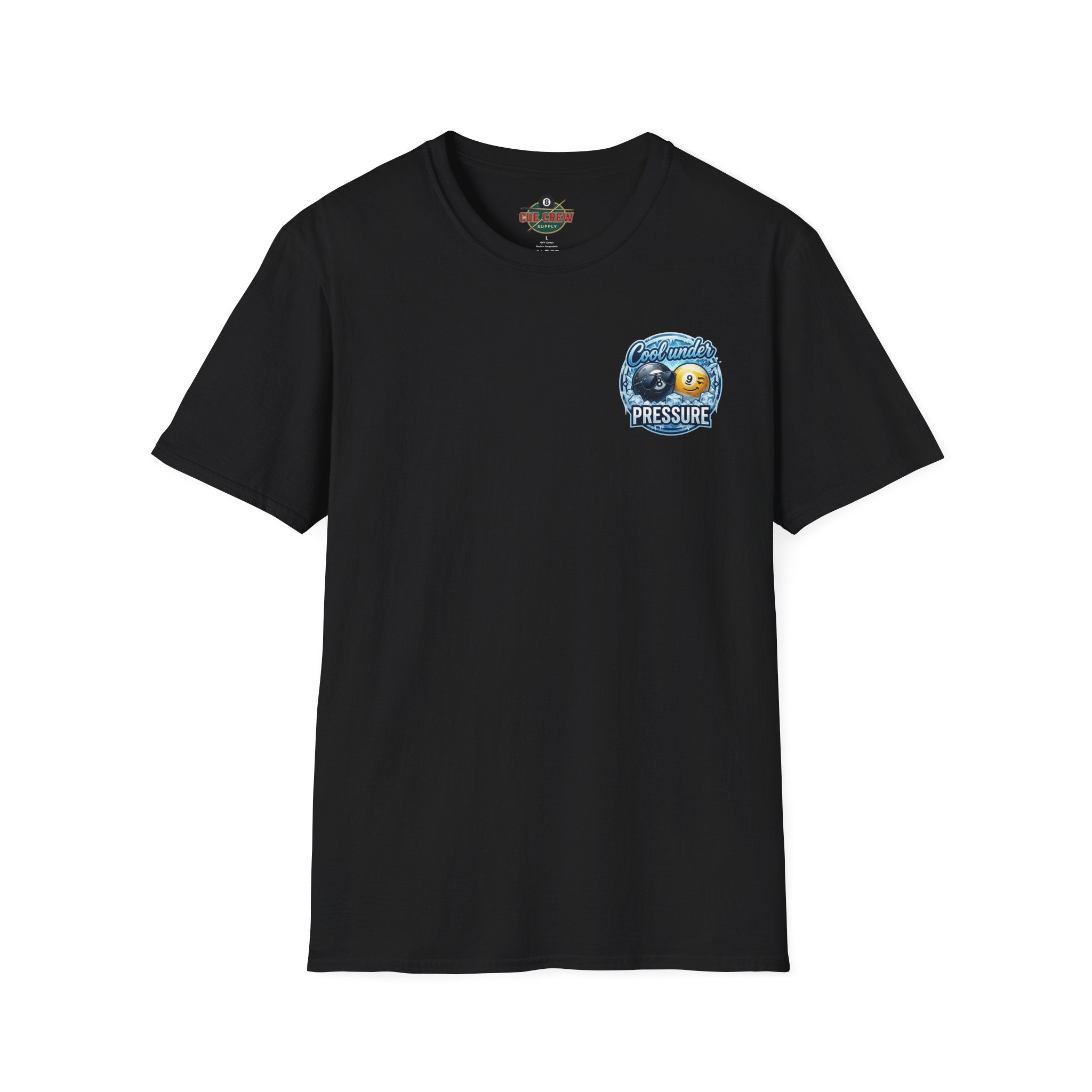 Cool Under Pressure Billiards T-Shirt | Ice Cold 8 Ball & 9 Ball Pool Player Graphic Tee | Front & Back Print