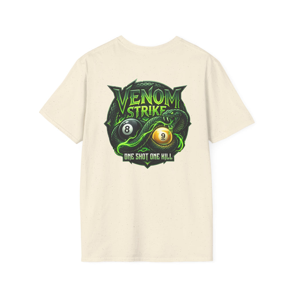 Venom Strike Snake Billiards T-Shirt | One Shot One Kill Pool Player Graphic Tee | Front & Back Print