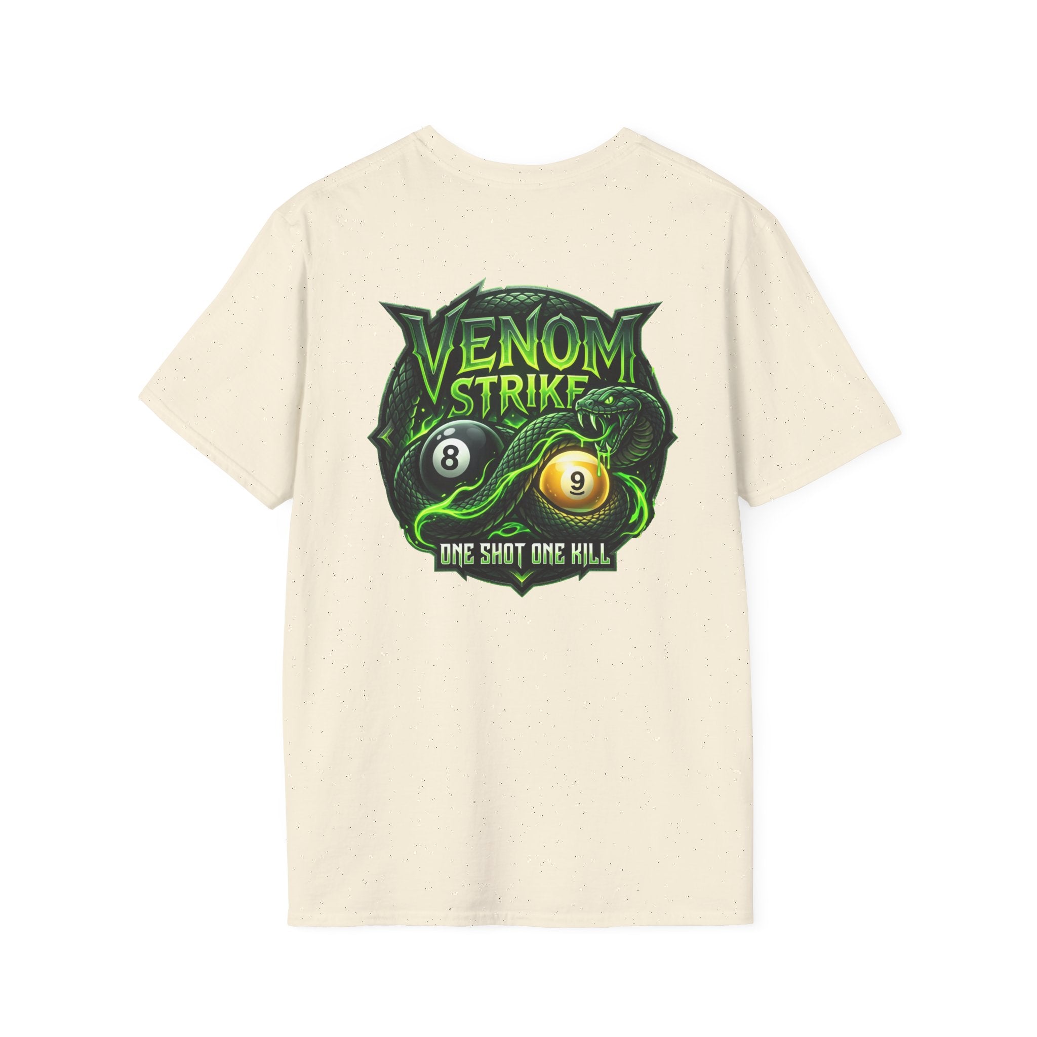 Venom Strike Snake Billiards T-Shirt | One Shot One Kill Pool Player Graphic Tee | Front & Back Print