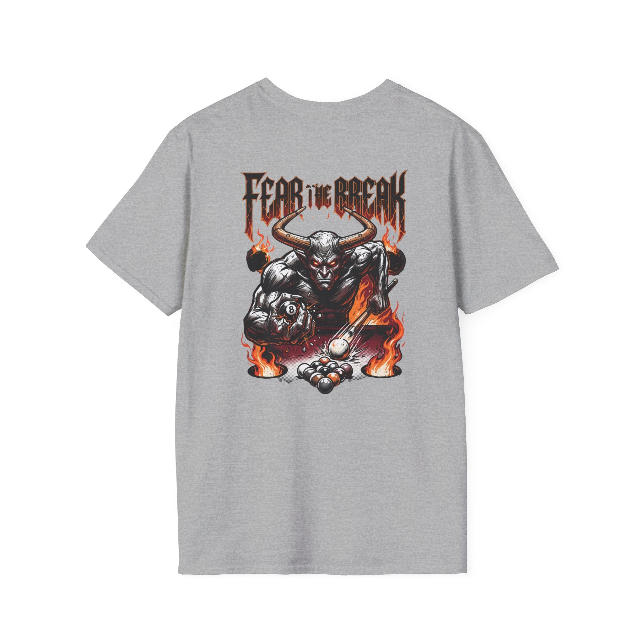 Fear The Break Demon Billiards T-Shirt | Fiery Pool Player Graphic Tee | Front & Back Print