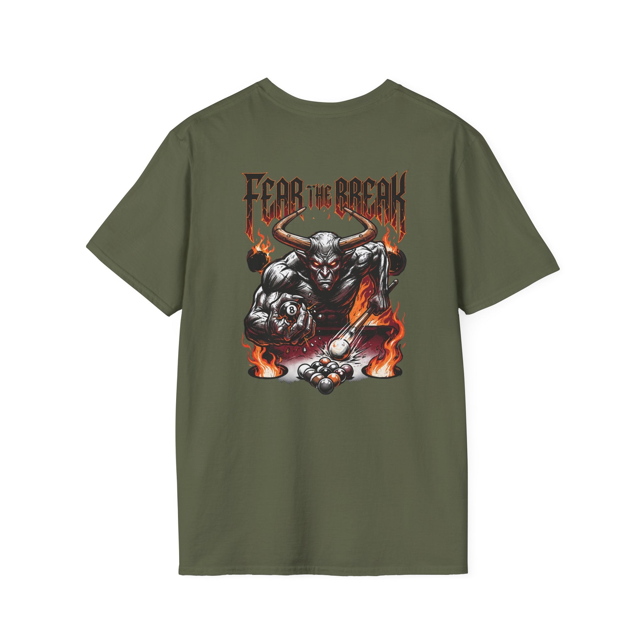 Fear The Break Demon Billiards T-Shirt | Fiery Pool Player Graphic Tee | Front & Back Print