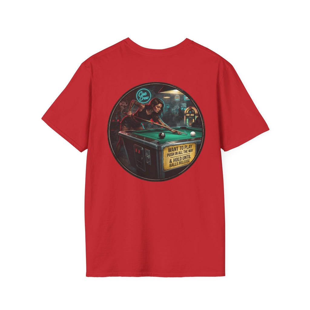 Push In All The Way Billiards T-Shirt – Vintage Coin-Op Pool Hall Graphic Tee | Front & Back Print