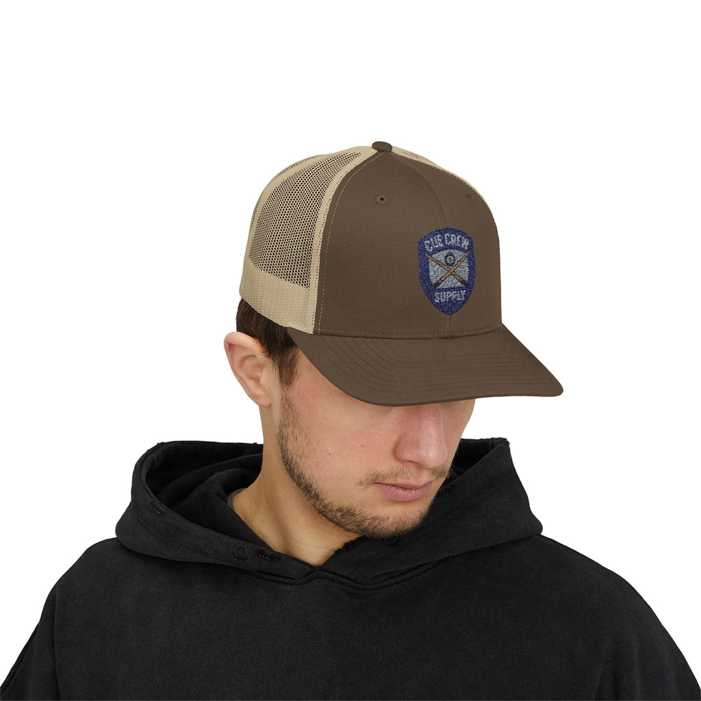 Cue Crew Supply V1 Embroidered Patch Trucker Hat - Yupoong