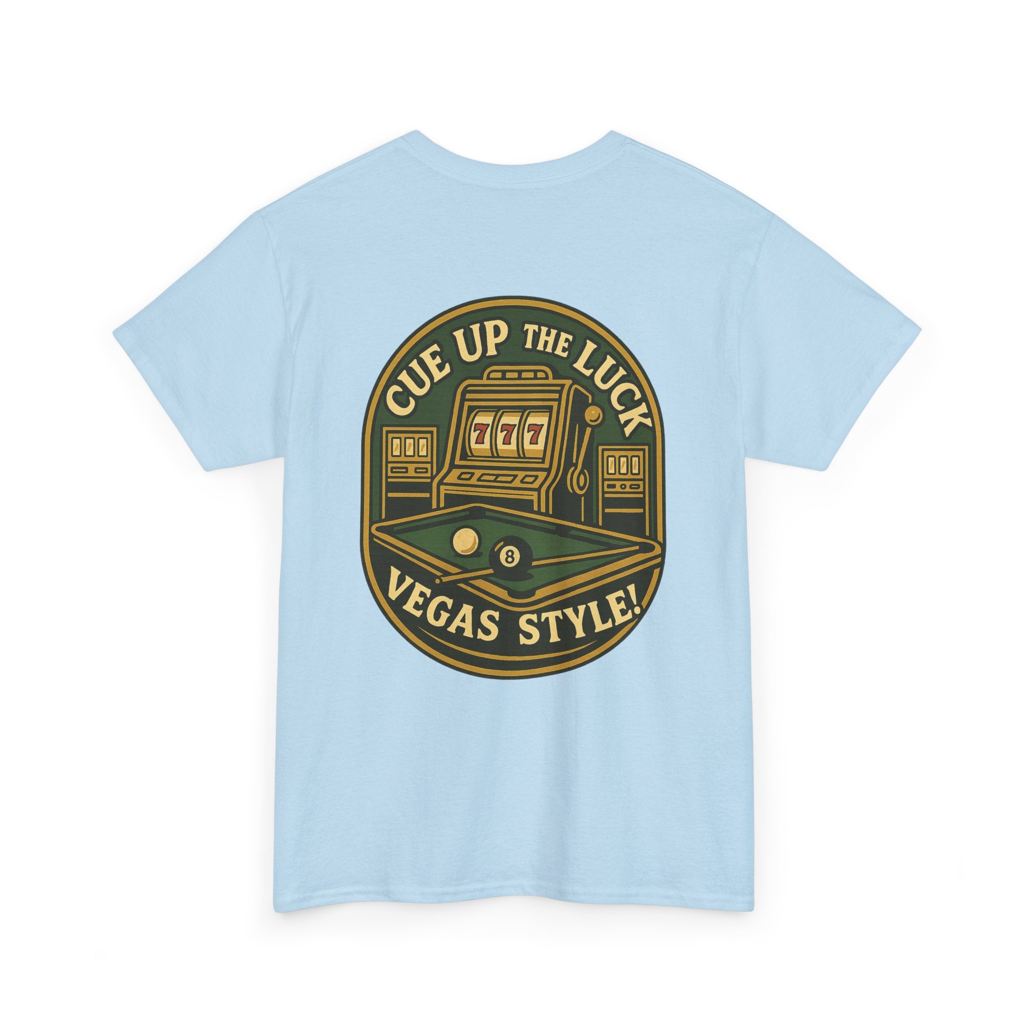 Vegas Style Billiards Tee – Cue Up the Luck  8-Ball Pool & Casino Mashup